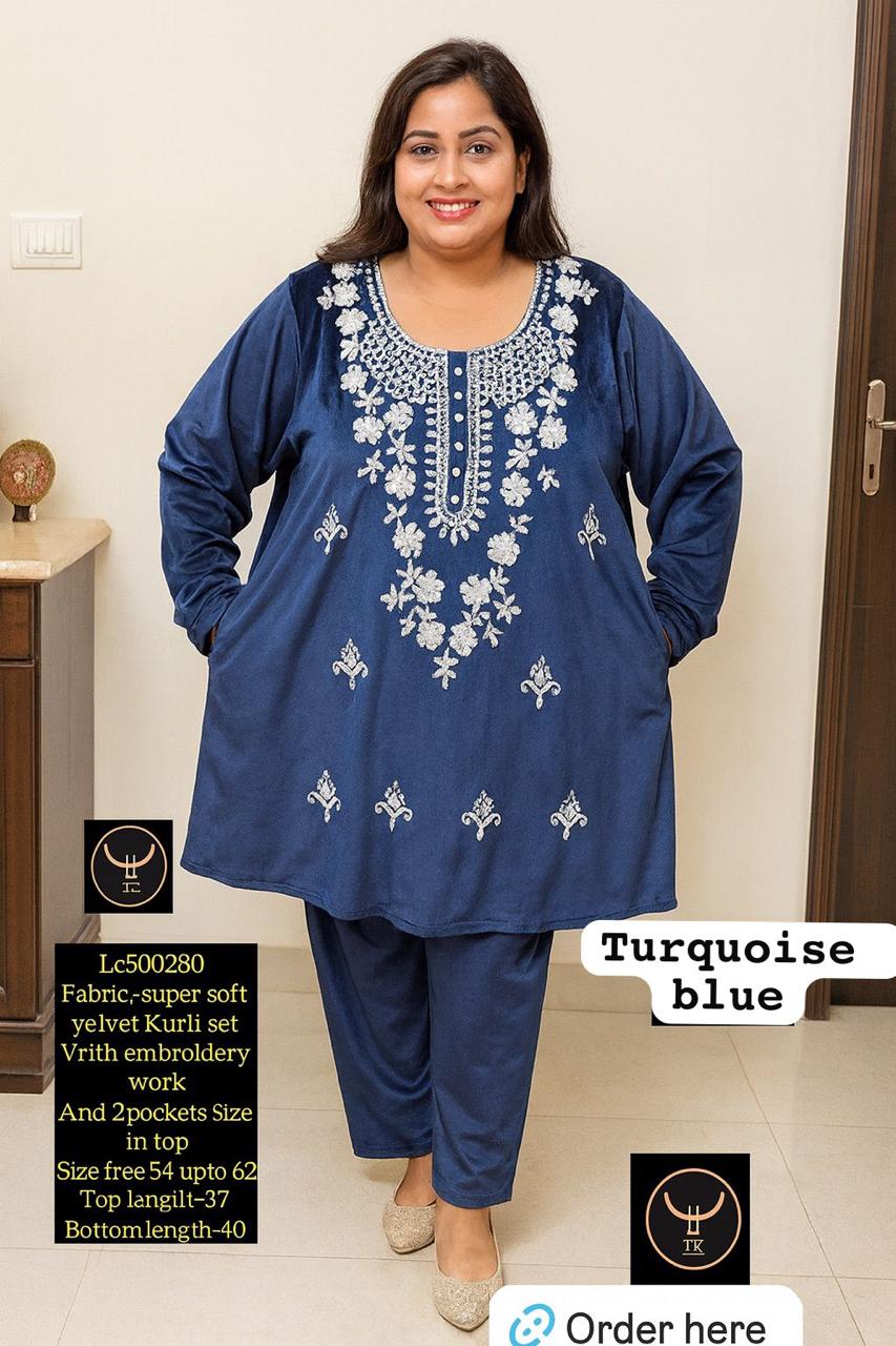 super soft velvet Kurti set With embroidery work