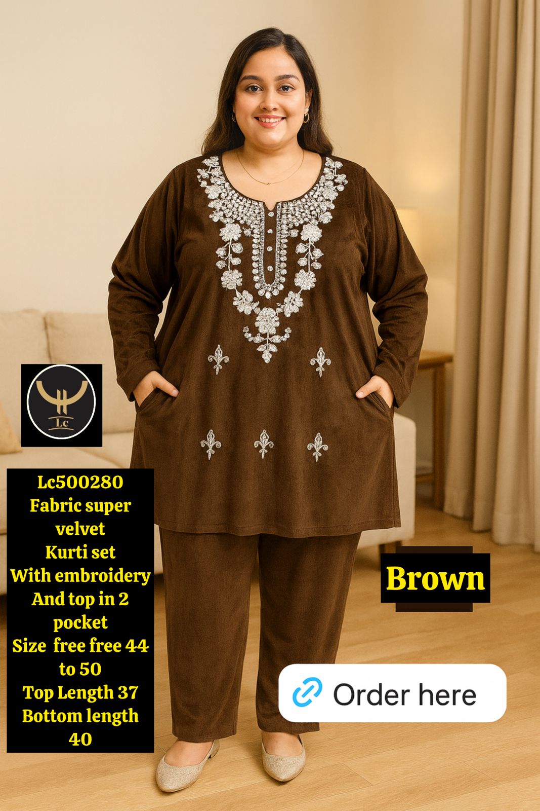 super soft velvet Kurti set With embroidery work